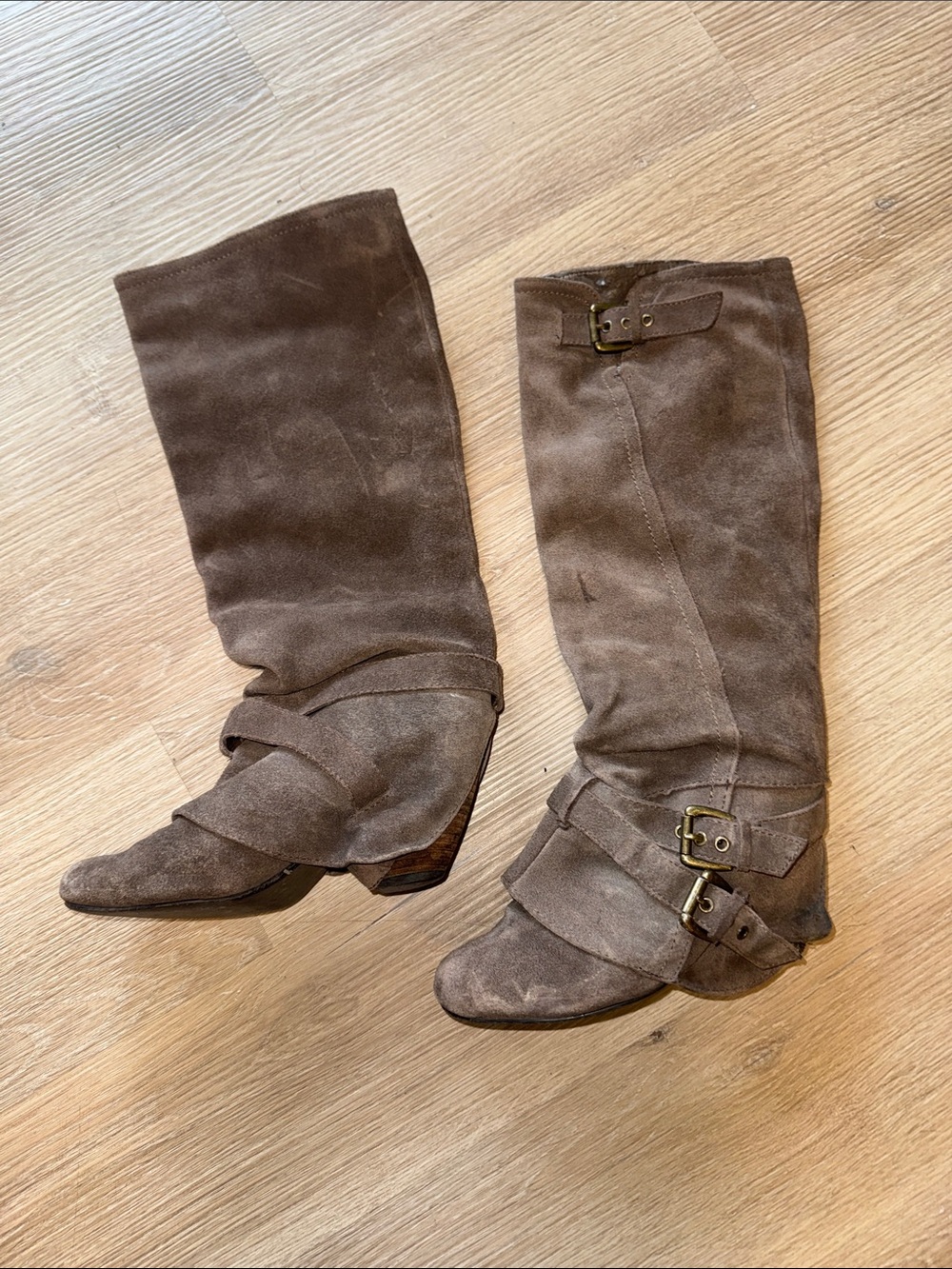 NAUGHTY MONKEY Risk It Rare y2k Vintage Taupe Suede Slouchy Knee High Boots